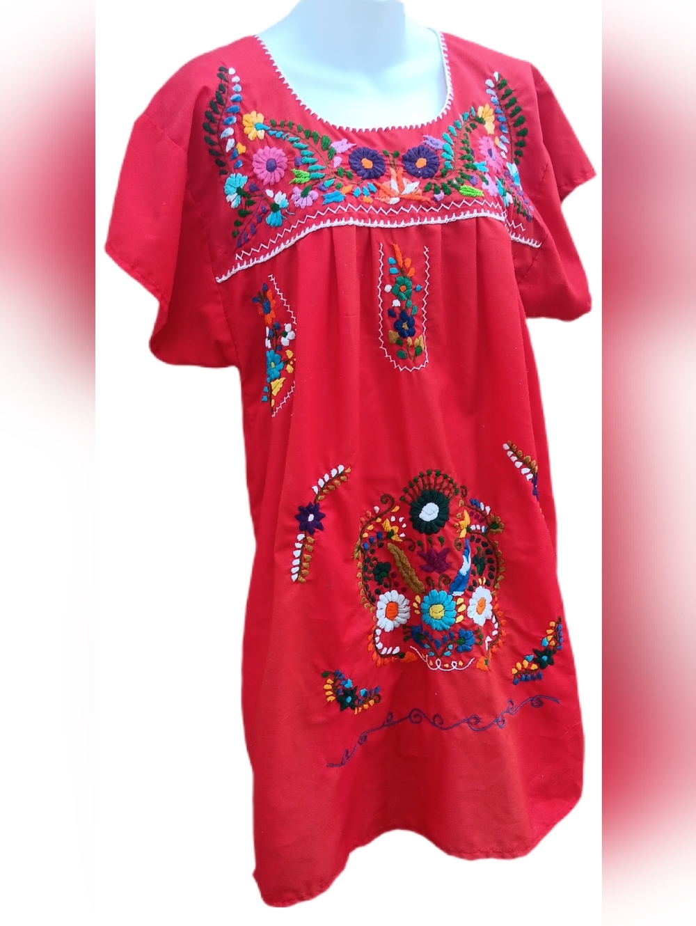 Red Embroidered Mexican Dress Size S - Picture 3 of 5
